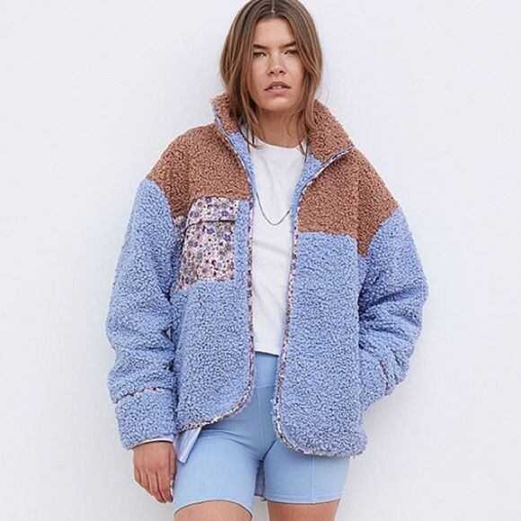 For Love And Lemons Color Block Sherpa Fleece Jacket Brown/Blue, Size XS NWOT - Picture 14 of 14